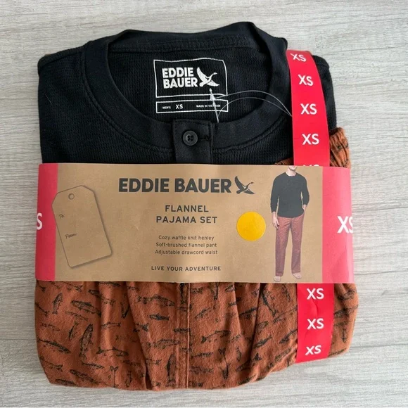 Eddie Bauer Men's 2-Piece Fish Printed Flannel Pajama Set Size XS - Picture 1 of 10